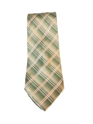 Croft And Barrow Men’s Tie  Green, Pale Yellow, & White Plaid 100% Silk 3.5 X 60 - Image 1 of 4