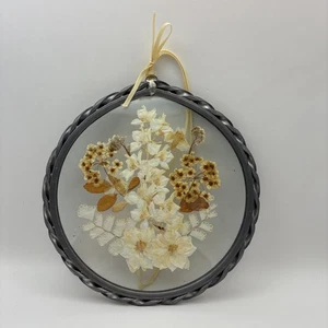 Glasornament, Sonnenfänger, Trockenblumen, silberfarbener Rand - Bild 1 von 5