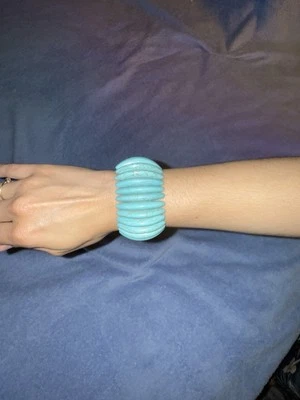 Turquoise Faux Stone Stretch Bracelet Boho Chic Blue Bangle Southwest Howlite - Image 1 of 4