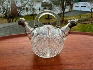 Antique Libbey Brilliant Cut Double Cruet Sterling Caps Collars Chains, 1890s - Picture 1 of 10