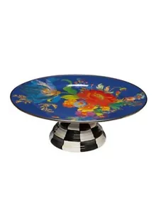 MacKenzie-Childs Flower Market / Courtly Check Mini Pedestal Platter Lapis NEW - Picture 1 of 5