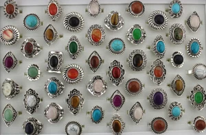 Venta al por mayor lotes 32 piezas de anillos ajustables de piedra natural de colores mezclados para mujer - Imagen 1 de 6