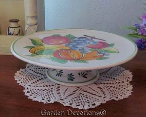 VINTAGE 11 inch ART DECO FRUITY CAKE PLATE STAND Pedestal Grapes Banana Apple - Picture 1 of 1