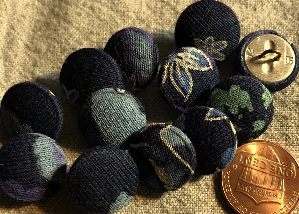 12 Navy Blue Aqua White Blue Domed Knit Fabric Shank Buttons 5/8" 16mm # 4755 - Image 1 of 1