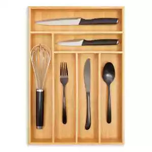 Bamboo Silverware Drawer Organizer, Wooden Cutlery Tray Holder for Kitchen, - Picture 1 of 7