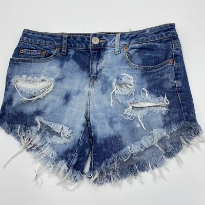 "Pantalones cortos de jean Aeropostale talla 4 Bayla desgastados blanqueados corte 30"" entrepierna 5""" Foto 1 de 4