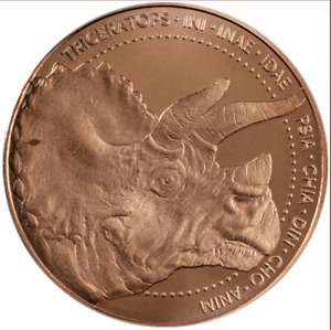 Triceratops Dinosaur 1oz Copper Round Coin Lost World Collection IN STOCK!!