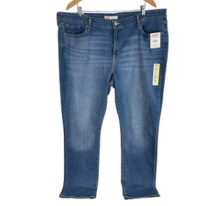 NEW Levi Strauss Womens Mid Rise Straight Jeans Plus 24W Blue Denim Stretch - Picture 1 of 6