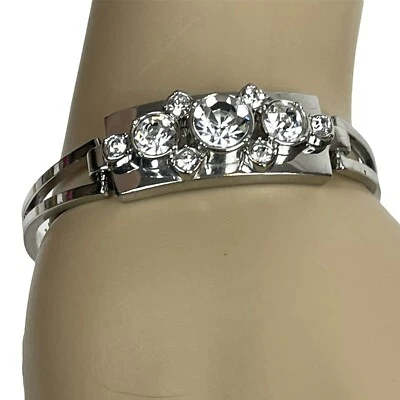 ANN TAYLOR Brazalete con Bisagras Tono Plata Estrás "Fuerza" Brillante 6.5" Foto 1 de 4