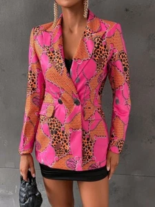 SHEIN LUNE Zweireiher Blazer mit Kettenmuster M 90’s 80s Hot Pink Schulterpolster - Bild 1 von 10