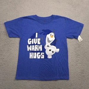 Disney Frozen Olaf I Give Warm Hugs Kids T-Shirt Size S Blue NWT Snowman Tee - Picture 1 of 9