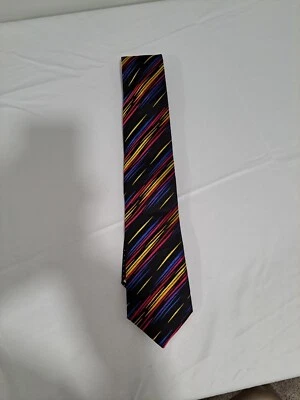 NUEVO CON ETIQUETAS BUGATCHI Corbata Hombre Rayas Negra 100% Seda Impresionantes Colores Hecha en Italia Foto 1 de 4