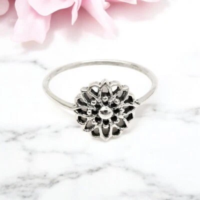 Handmade Indian Jewelry 925 Solid Sterling Silver Cocktail Flower Ring Size 7 W3 - Image 1 of 4