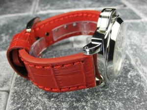 24mm BIG CROCO Leather Strap Red Thick Watch Band Belt Red Stitch for PANERAI - Picture 1 of 10