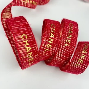 2 Yards of Chanel LE Red-Gold Holiday Gift Wrap Ribbon 100% New & Authentic - Picture 1 of 6