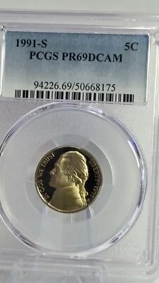 1991-S  Jefferson Nickel PCGS PR69DCAM #175 - Image 1 of 2
