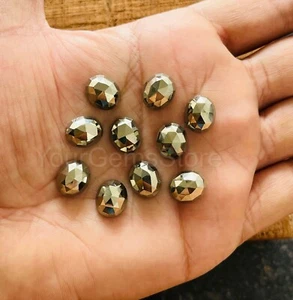 AAA Natural Pyrite Oval Rose-Cut Flatback Gemstone, Sizes 3x5mm to 20x30mm - Picture 1 of 6