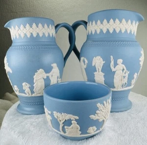 VTG Set Of 3 Circa 1898–1920s Dudson Brothers Hanley Jasperware 2 Pitchers & Cup - Picture 1 of 24