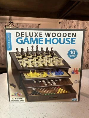 Deluxe Wooden Game House (10 Games) chess, checker pachisi dice solitaire & more - Image 1 of 4