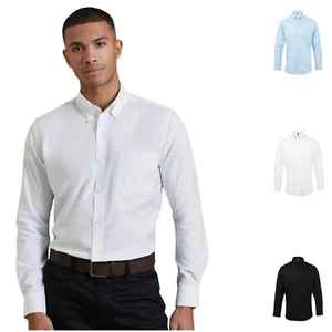 Mens Long Sleeve Button Down Oxford Shirt Easy Care Formal Business Office Work - Picture 1 of 11
