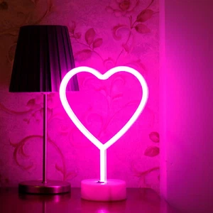 Pink Heart Neon Sign, LED Neon Light Battery Operated or USB Powered Lamp Valent - Picture 1 of 12