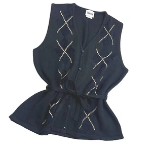 Leslie Faye Vintage Argyle Pullover Weste Tunika mit Gürtel, ärmellos Damen MED - Bild 1 von 7