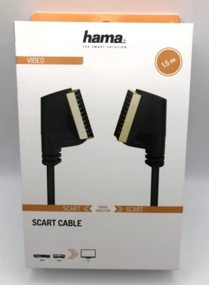 HAMA SCART Cable 1.5m Black Lead, Gold Plated, TV DVD AV Connection - New - Image 1 of 4