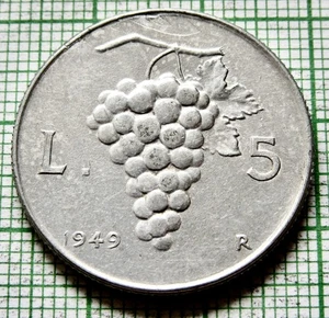 ITALY 1949 5 LIRE, GRAPE CLUSTER & Female with Torch, ALUMINIUM km# 89 - Picture 1 of 6