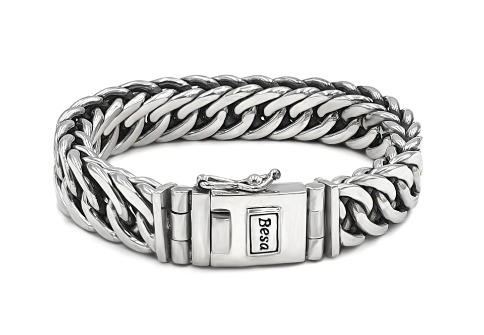 BESA Argento Bracciale 925er " Arthur " 15mm Larghezza Buddha Catena Vichinghi - Immagine 1 di 4