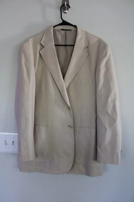 ABRIGO DEPORTIVO 100% LINO TOSTADO SÓLIDO ALAN FLUSSER talla GRANDE traje chaqueta 44L Foto 1 de 4