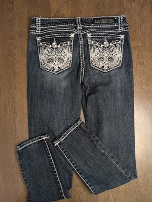 Ladies L.A. Idol Size 9 W31 /L30 Blue Embellished Rhinestone Skinny Jeans Cowboy - Image 1 of 4
