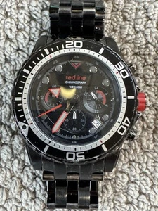 Orologio Uomo Cronografo Linea Rossa Cinturino Acciaio Inox Nero Lunetta Girevole - Foto 1 di 7