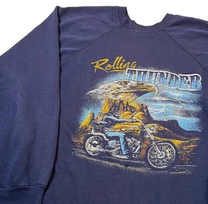 Felpa Raglan Moto Rolling Thunder Vintage anni 80 3D SOTTILE 50/50 Morbida - Foto 1 di 6