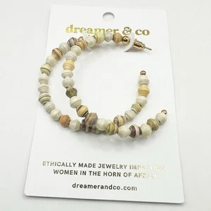 Dreamer & Co Hoop Earring NWT Neutral Cream Tan Beads - Picture 1 of 5