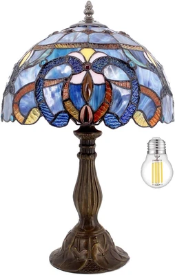 Tiffany Lamp Blue Purple Stained Glass Style Table Lamp Reading Desk Light 12X12 — 第 1/4 张图片