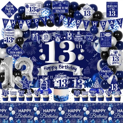 13th Birthday Decorations for Boys, 114Pcs Blue Silver 13 Years Old Boy Bday ... - Image 1 of 4