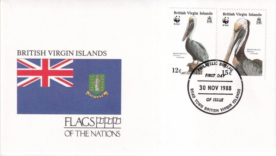 SA43f British Virgin Islands 1988 Flags of the nations, Pelican Birds WWF FDC - Image 1 of 1