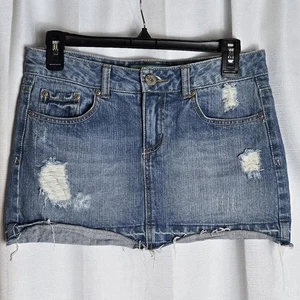 Bongo Y2K micro mini distressed 100% cotton denim skirt sz 3 - Picture 1 of 8