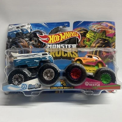 Hot Wheels Monster Trucks VW Drag Bus vs Volkswagen Beetle Demo Doubles ~ NEW - Image 1 of 4