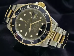Mens Rolex Submariner 16613 18K Yellow Gold Stainless Steel Watch Black Sub Date - Picture 1 of 5