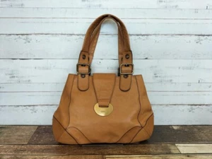 Chloe Leather Hand Shoulder Bag Brown Gold plate Logo Flap Plain Double handle - Picture 1 of 13