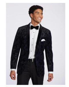 Slim Fit Schal schwarz zerkleinerter Samt Smokingjacke mit massivem Revers (nur Jacke) - Bild 1 von 5
