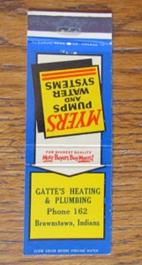 BROWNSTOWN, INDIANA MATCHBOOK COVER: GATTE'S HEATING & PLUMBING MATCHCOVER -A - Picture 1 of 1