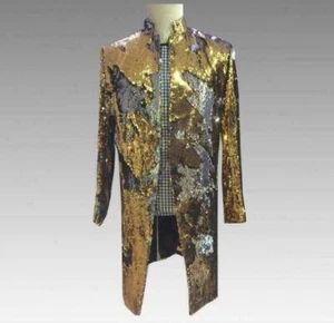 Hombres Abrigo Chaqueta Vestido Escenario Ropa de club nocturno Cuello alto Blazer Medio Largo Fiesta - Imagen 1 de 13