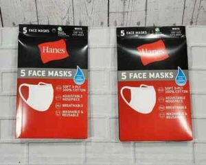 Hanes White 100% Cotton Fabric Reusable Face Mask Washable Comfortable 10 MASKS - Picture 1 of 4