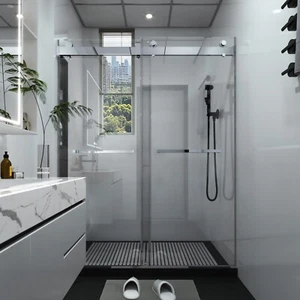 (56-60)''x76'' Frameless Double Sliding Shower Door, 10mm SGCC Tempered Glass - Picture 1 of 9