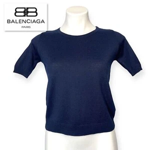 Tricot BALENCIAGA PARIS Vintage Cotton Knit Crewneck Short Sleeve Sweater Top 42 - Picture 1 of 12