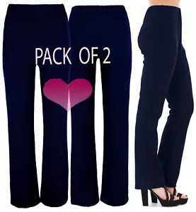 Ladies NAVY Nurse Health Care Work 2 PACK STRETCH Elasticated Bootleg Trousers. - Picture 1 of 12