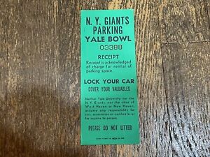 New York Football Giants 1974 Yale Bowl Parking Pass Vintage New Haven
