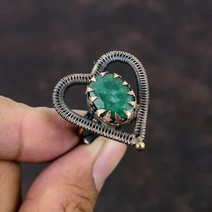 Valentines Deal Zambian Emrald Stone Copper Statement Wire Wrapped Ring Jewelry - Picture 1 of 6